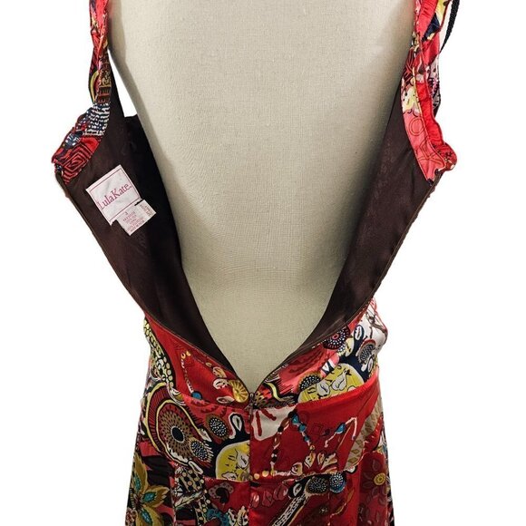 Lula Kate Abstract Floral Silk Drop Waist Sleeveless Slip Lined Dress Size 4 - Picture 13 of 16